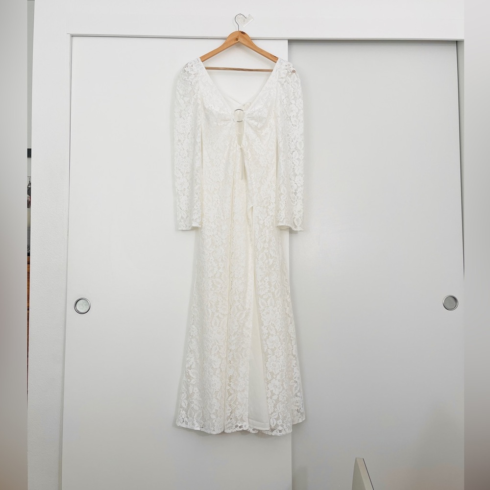 NWT For Love and Lemons Maxi Dress Frances White Sexy Slit Lace Bell Size XS